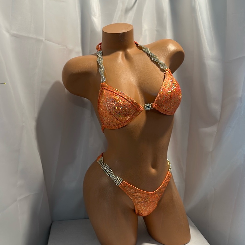 Npc competition, figure posing suit handmade Orange NWT 34 B cup small bottom